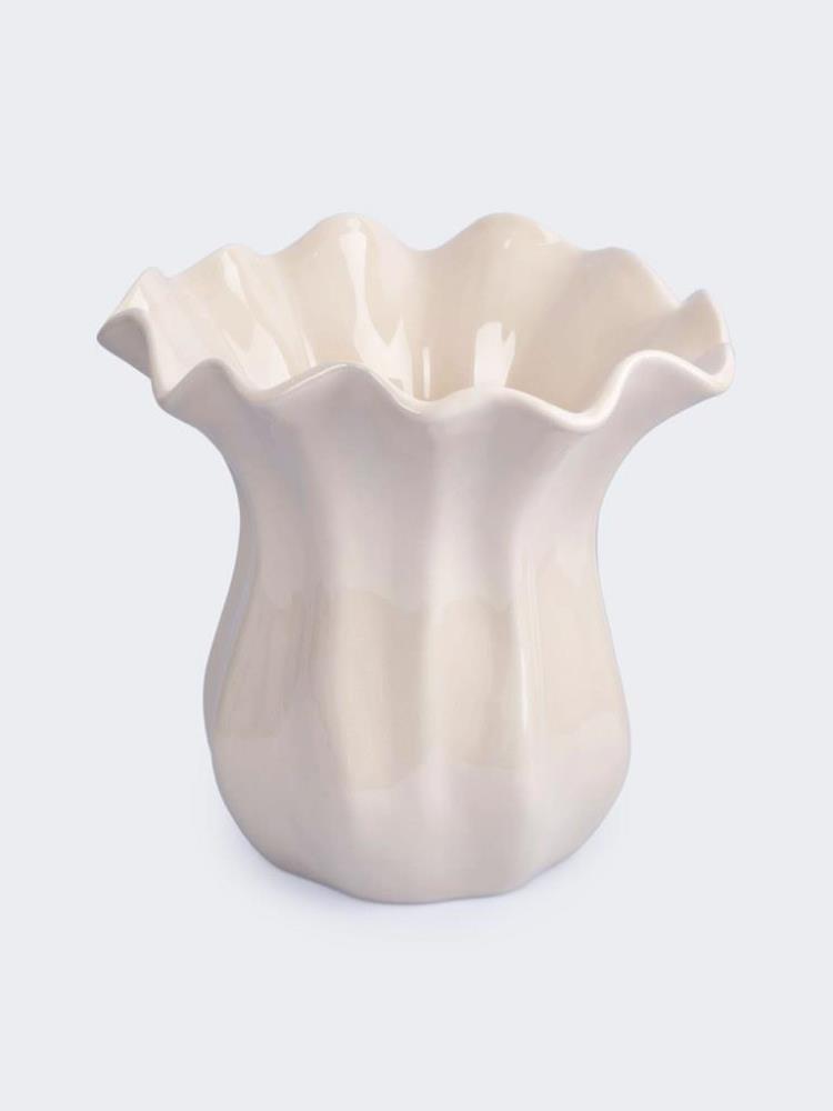 Ваза для цветов, 23 см, керамика, молочная, Волнистый край, Zephyr