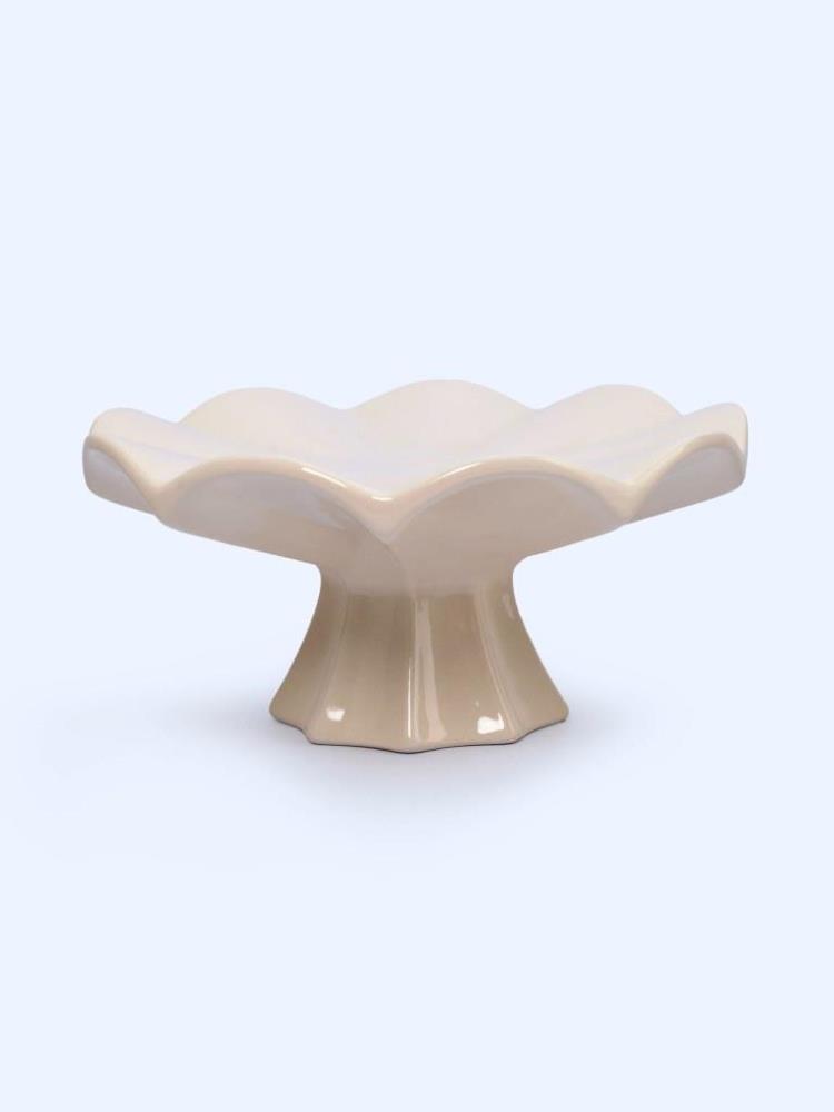 Ваза для фруктов, 24х11 см, на ножке, керамика, молочная, Волнистый край, Zephyr