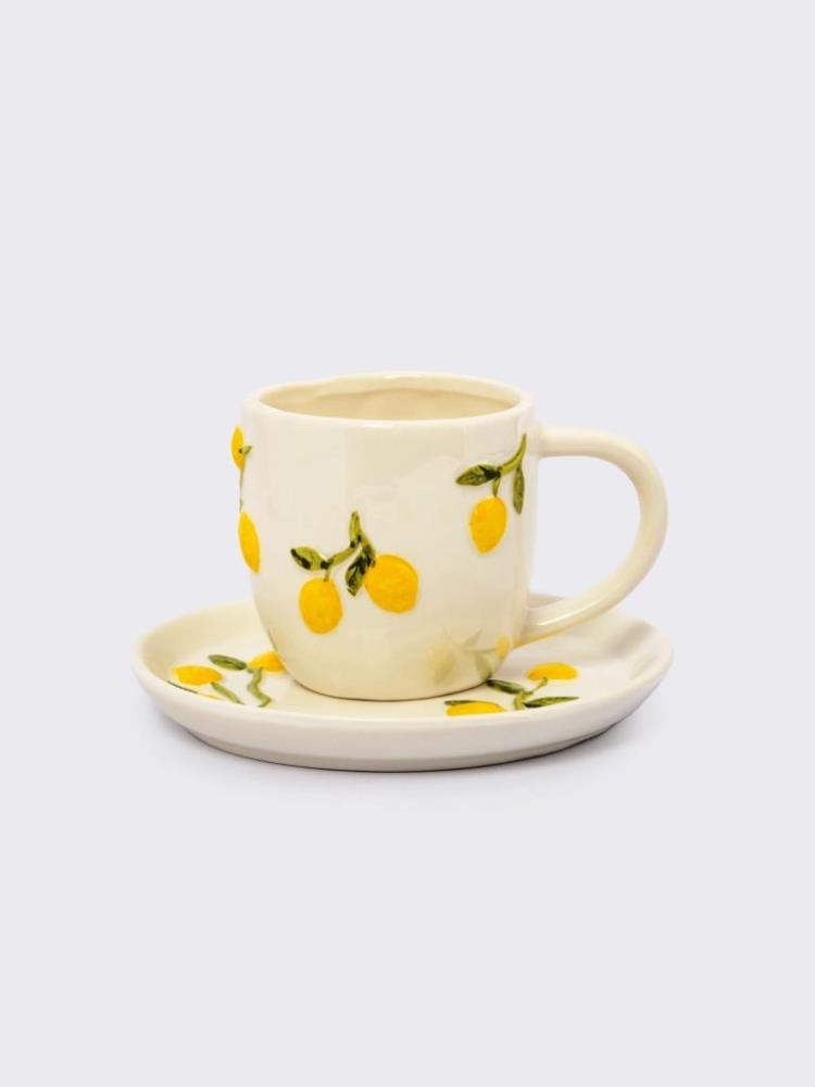 Пара чайная, 1 перс, 2 пр, 300 мл, фарфор P, молочная, Лимоны, Limoncello