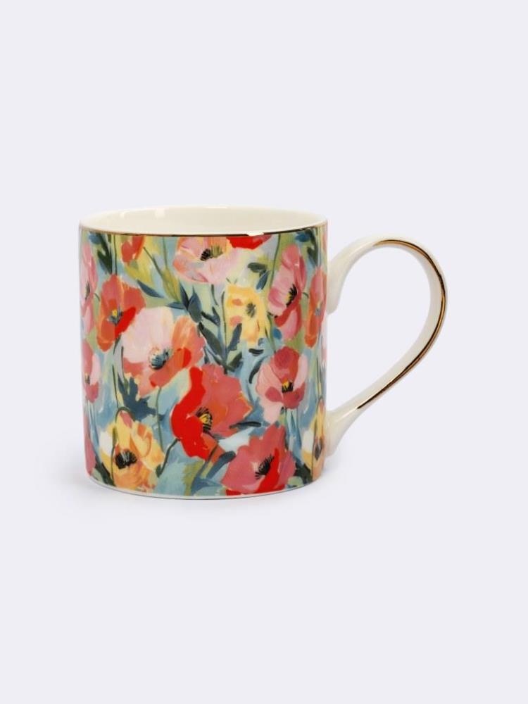 Кружка, 380 мл, фарфор N, с золотистым кантом, Акварельные цветы, Floristics