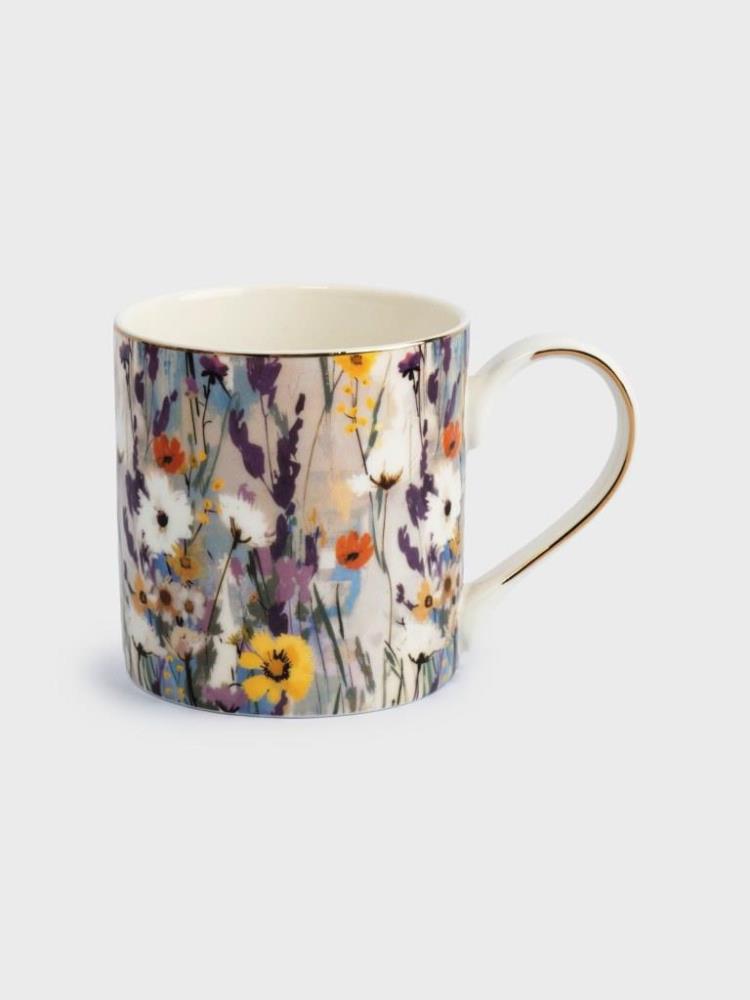 Кружка, 380 мл, фарфор N, с золотистым кантом, Цветы, Floristics