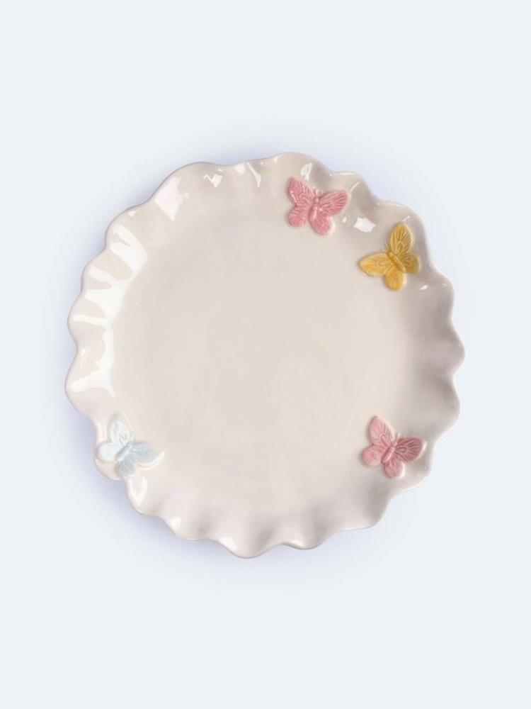 Блюдо, 24 см, керамика, молочное, Бабочки, Butterfly