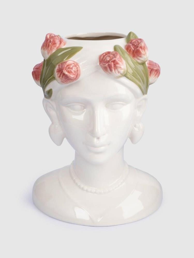 Ваза для цветов, 30 см, керамика, молочная, Женщина с тюльпанами, Tulip