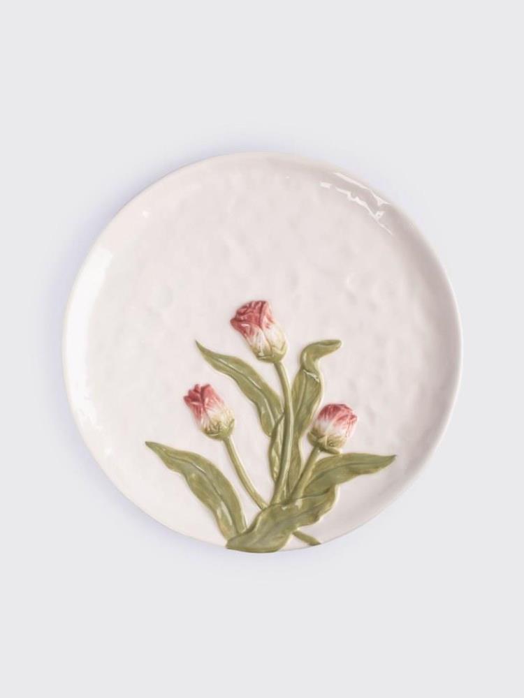 Блюдо, 24 см, керамика, молочное, Тюльпаны, Tulip