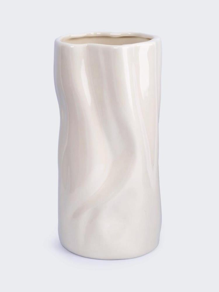 Ваза для цветов, 23 см, керамика, молочная, Мятый эффект, Drapery