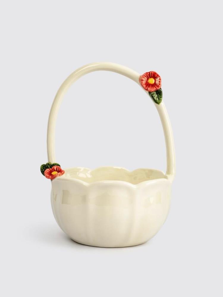 Конфетница, 15х22 см, с ручкой, керамика, молочная, Цветы, Gentle flower