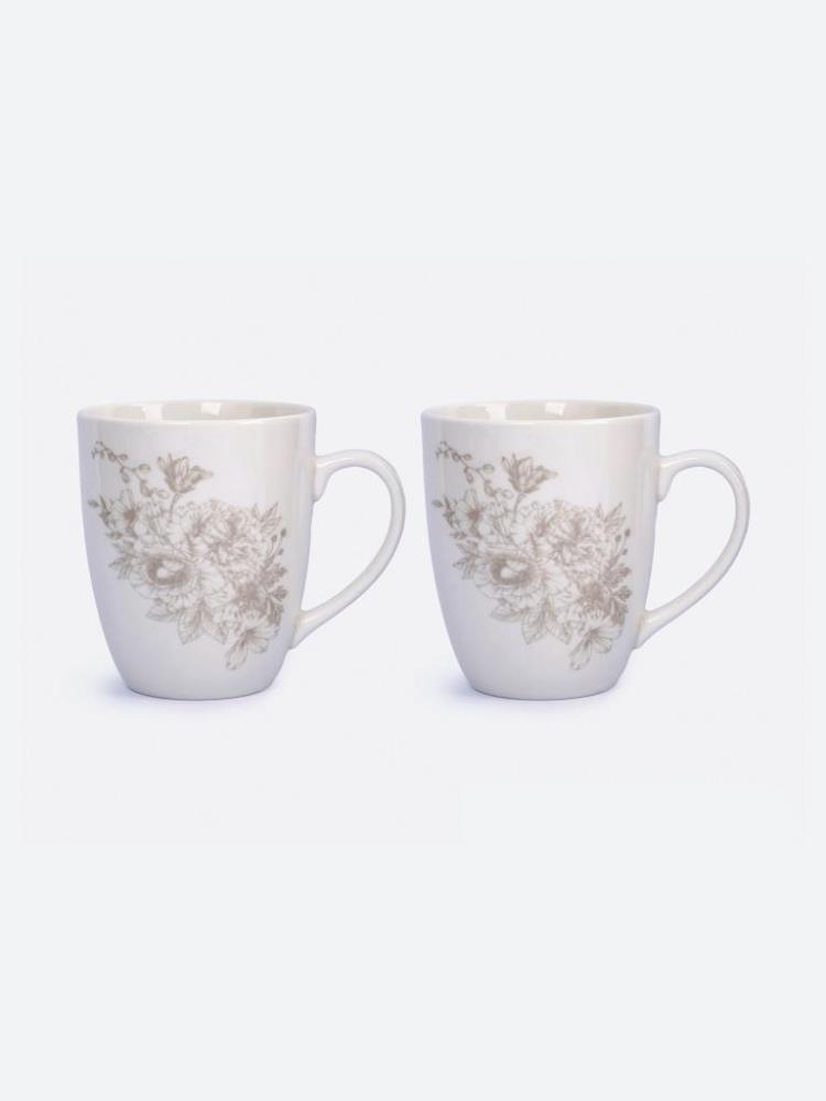Кружка, 390 мл, 2 шт, фарфор P, белая, Бежевые цветы, Lorenzo