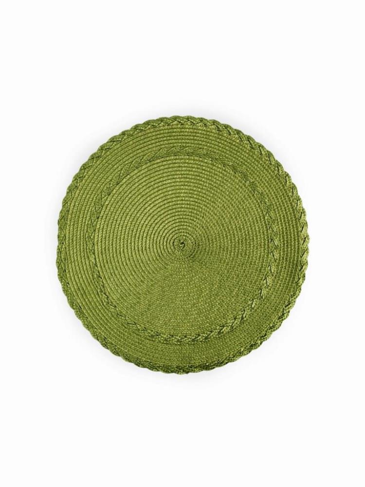 Салфетка под приборы, 38 см, полипропилен, круглая, зеленая, Косы, Matera