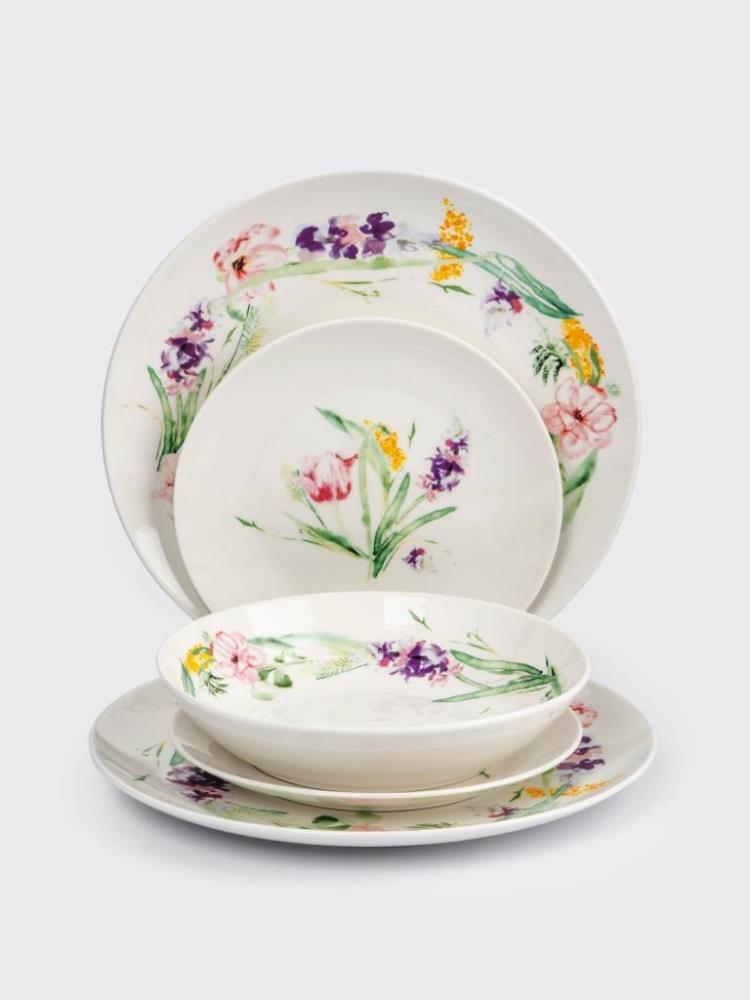 Сервиз обеденный, 6 перс, 18 пр, фарфор P, белый, Акварельные цветы, Bouquet