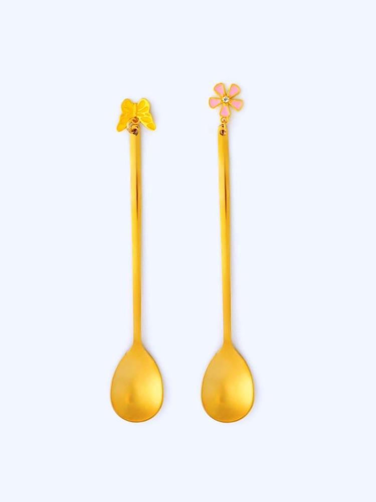 Ложка десертная, 14 см, 2 шт, сталь, золотистая, Цветок/Бабочка, Butterfly