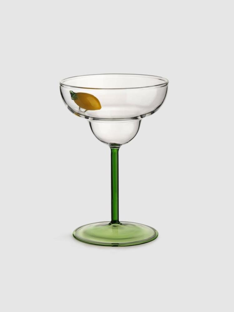 Бокал-креманка для шампанского, 260 мл, стекло Б, зеленая ножка, Лимон, Lemon