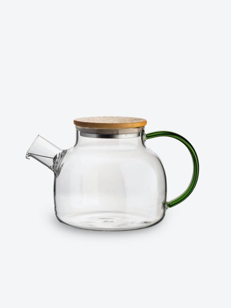 Чайник заварочный, 1 л, стекло Б/дерево, зеленая ручка, Branch