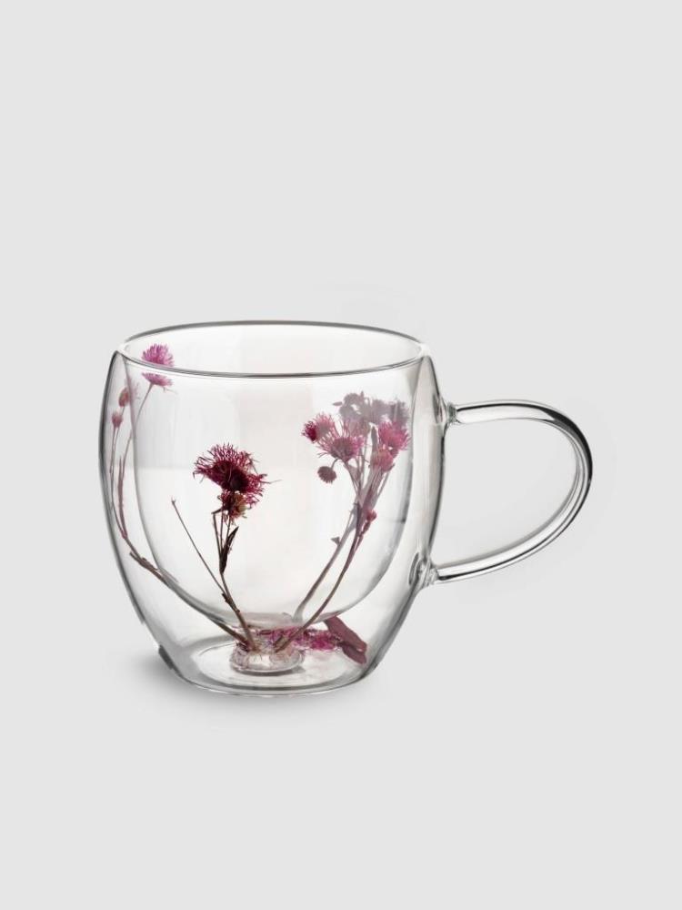Кружка, 240 мл, стекло Б, с сухоцветами внутри, Сиреневые цветы, Wind-mystery