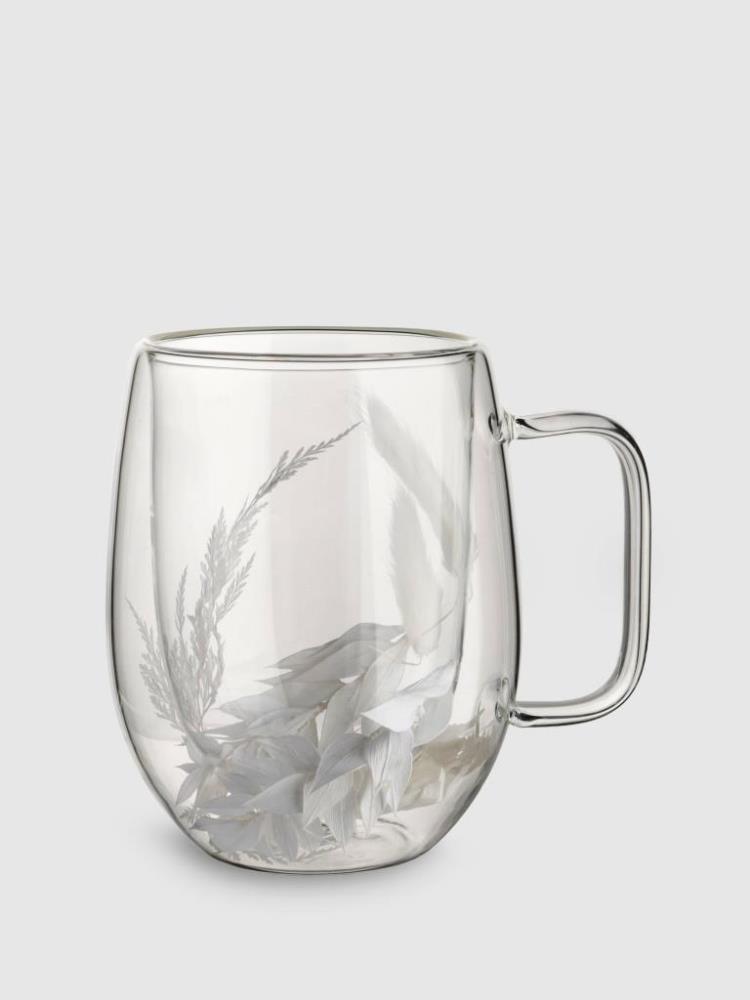 Кружка, 330 мл, стекло Б, с сухоцветами внутри, Белые цветы, Wind-mystery