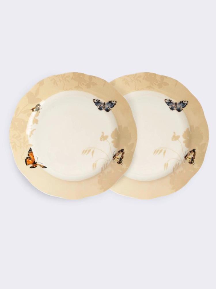 Тарелка закусочная, 24 см, 2 шт, фарфор N, бежевая, Бабочки, Butterfly garden