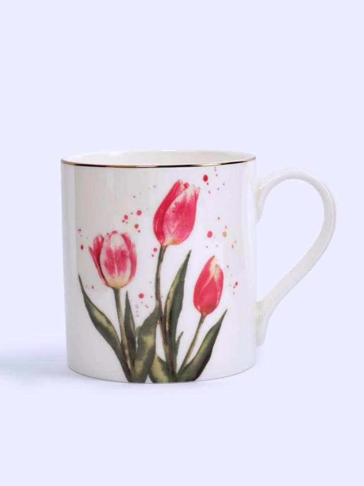 Кружка, 380 мл, фарфор F, белая, с золотистым кантом, Тюльпаны, Giardino