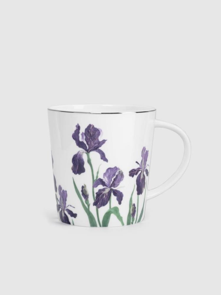 Кружка, 450 мл, фарфор F, белая, с золотистым кантом, Ирисы, Giardino