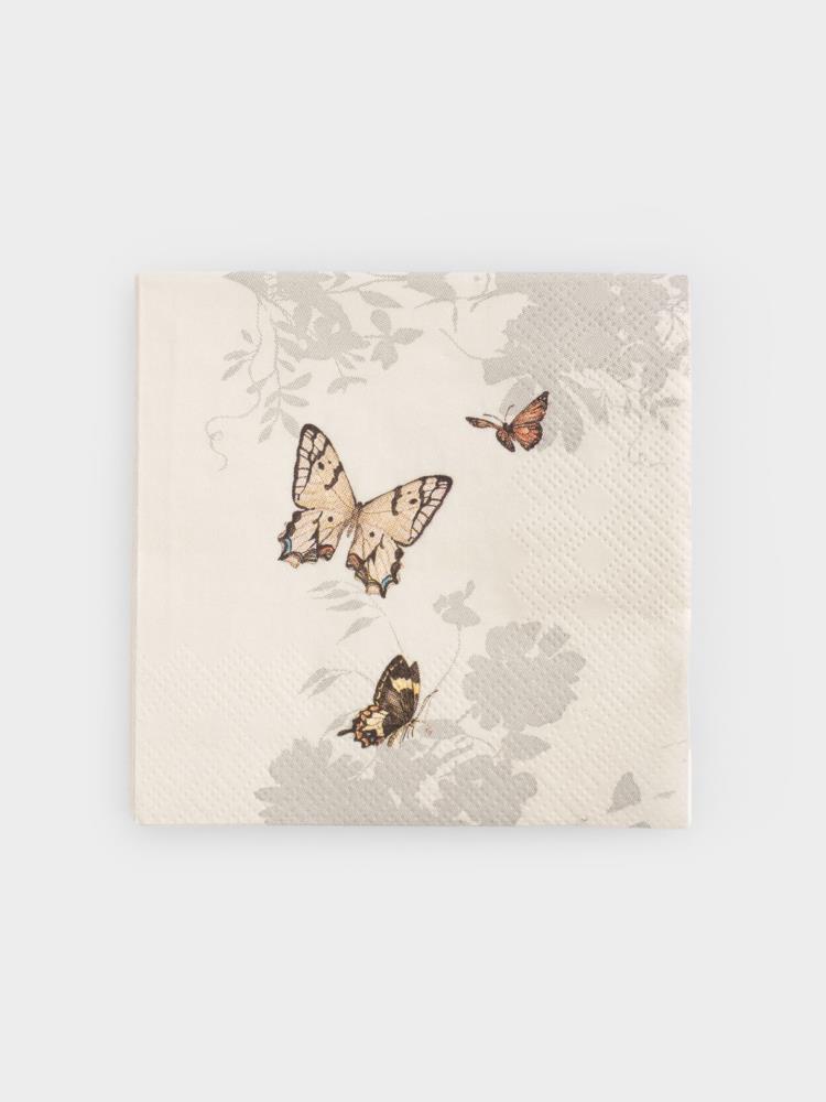 Салфетки бумажные, 21х21 см, 20 шт, квадратные, белые, Бабочки, Butterfly garden