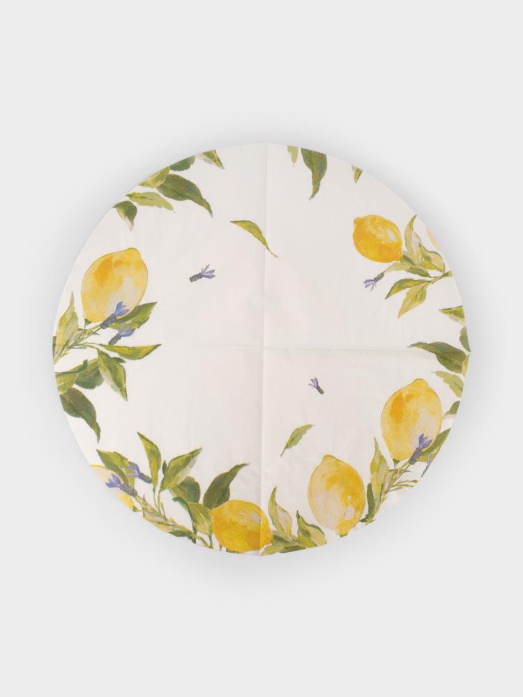 Салфетки бумажные, 33 см, 20 шт, круглые, белые, Лимоны, Palermo
