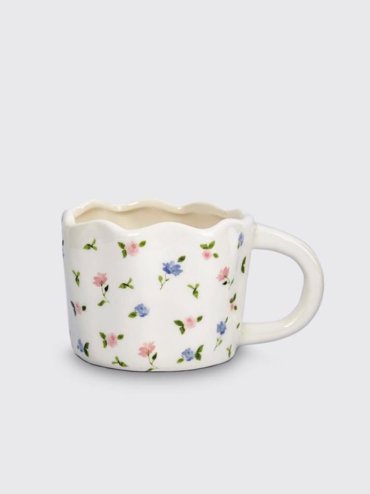 Кружка, 460 мл, керамика, молочная, Нежные цветы, Mint flowers