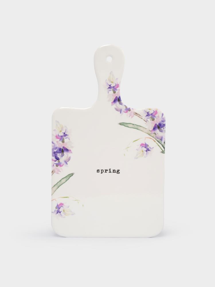 Подставка под горячее, 15x26 см, с ручкой, керамика/пробка, белая, Сирень, Meadow