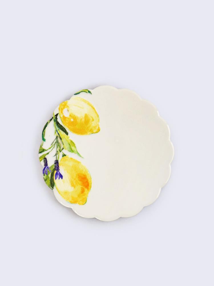 Подставка под кружку, 11 см, круглая, керамика/пробка, белая, Лимоны на ветке, Palermo