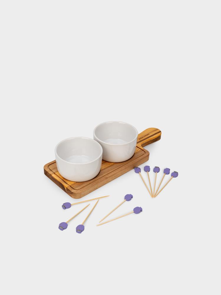 Набор для закусок, 2 пр, на подставке, со шпажками, керамика K/дерево, Сливы, Plum Orchard