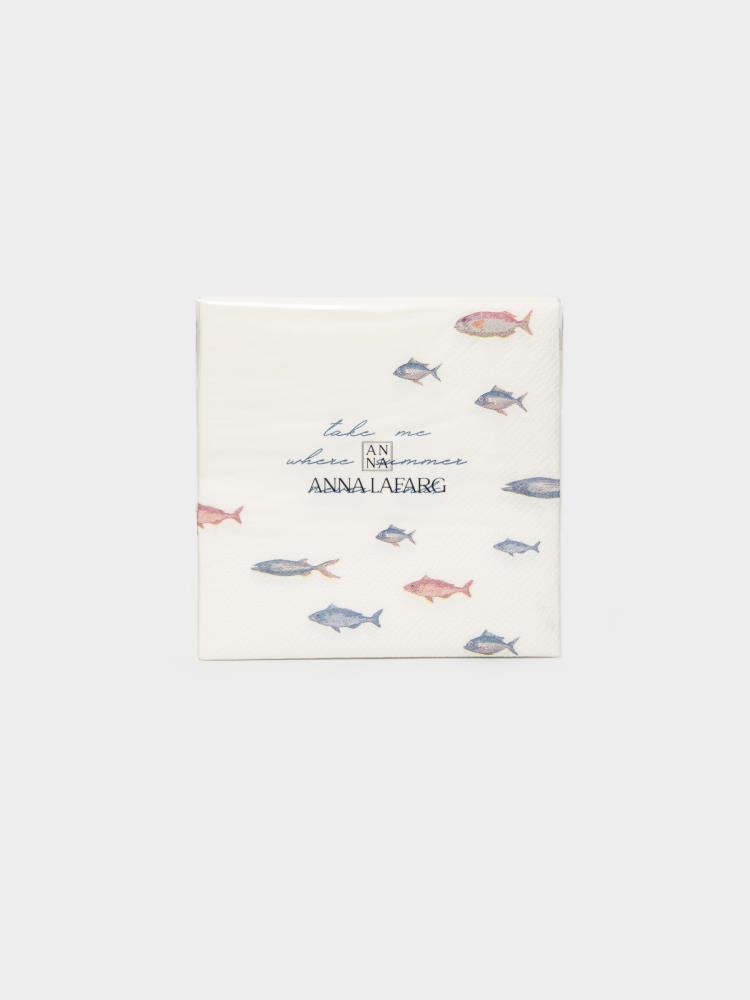 Салфетки бумажные, 21х21 см, 20 шт, квадратные, белые, Рыбы, Sea world