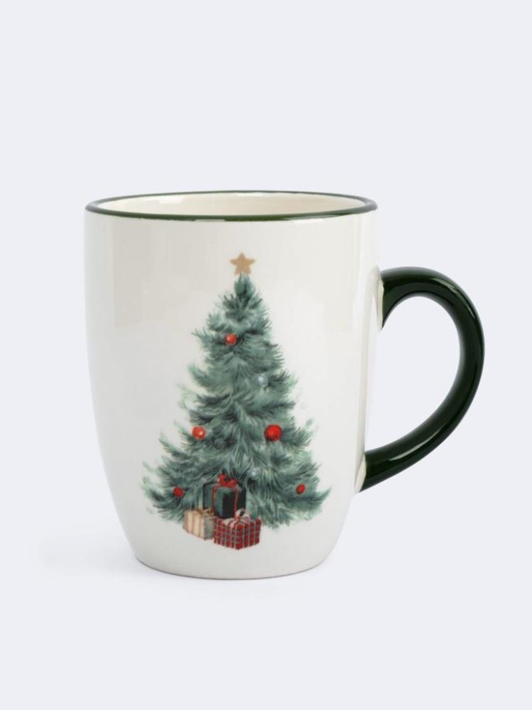 Кружка, 330 мл, керамика, зеленая, Елка с подарками, Festival