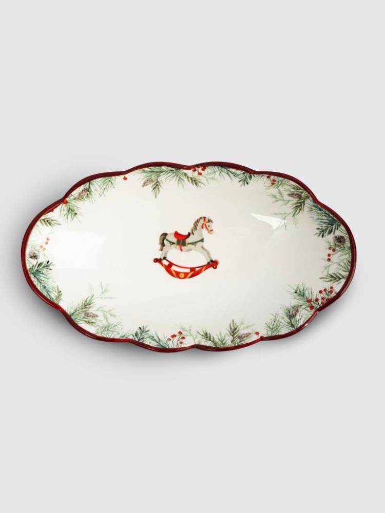 Блюдо, 31х18 см, керамика, овальное, красное, Лошадка, Festival