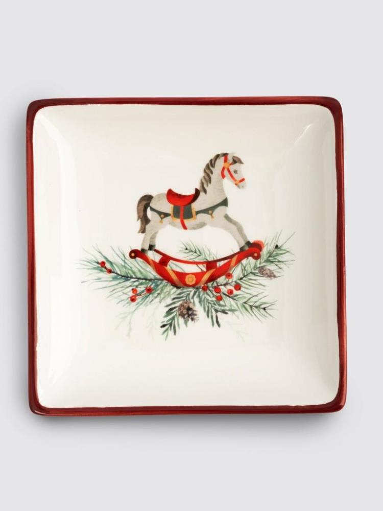 Блюдо, 15х15 см, керамика, квадратное, красное, Лошадка, Festival