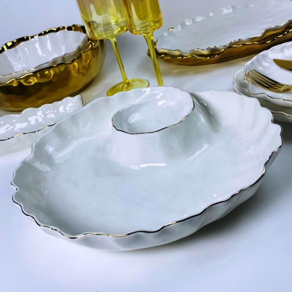 305-283 Менажница 30,5см ВАНЕССА ЗОЛОТО в под.уп.(х8)Фарфор