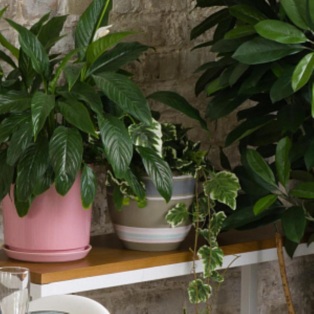 Керамический горшок с подставкой, 2,4л., Д175 Ш175 В160, серый с белыми полосками