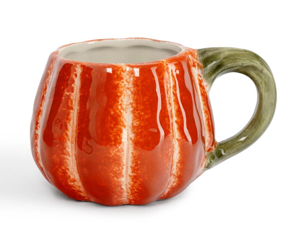 Кружка, 440 мл, керамика D, оранжево-зеленая, Тыква с листом, Bright pumpkin
