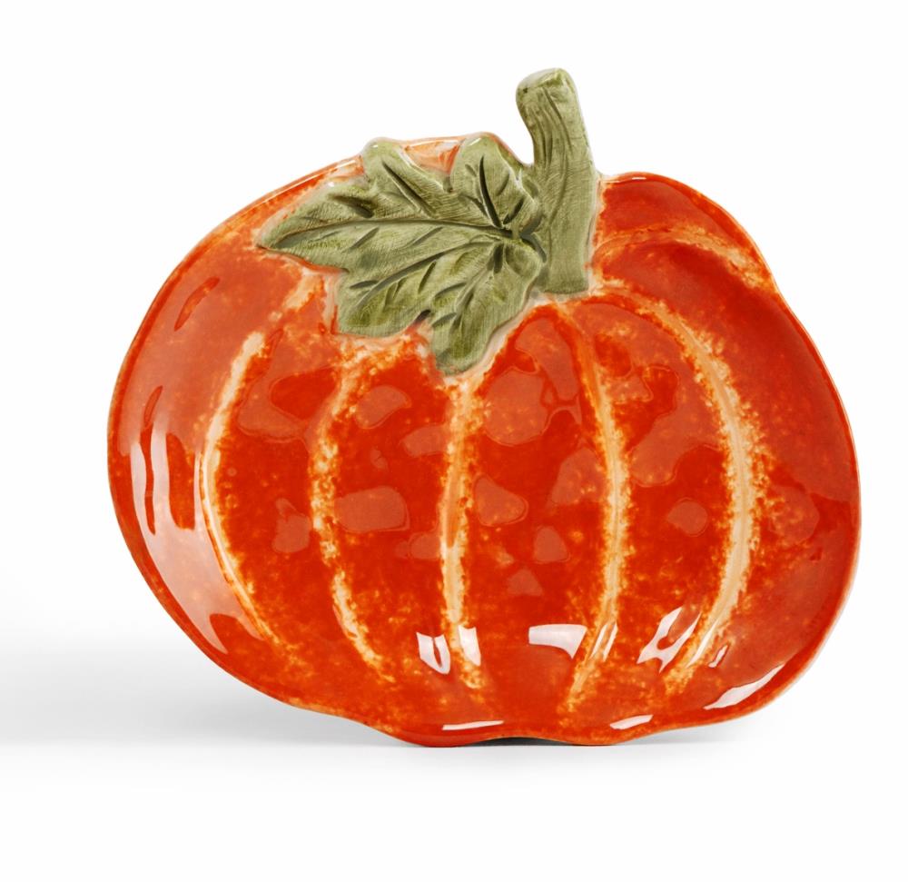 Блюдо, 16х14 см, керамика D, оранжево-зеленое, Тыква с листом, Bright pumpkin
