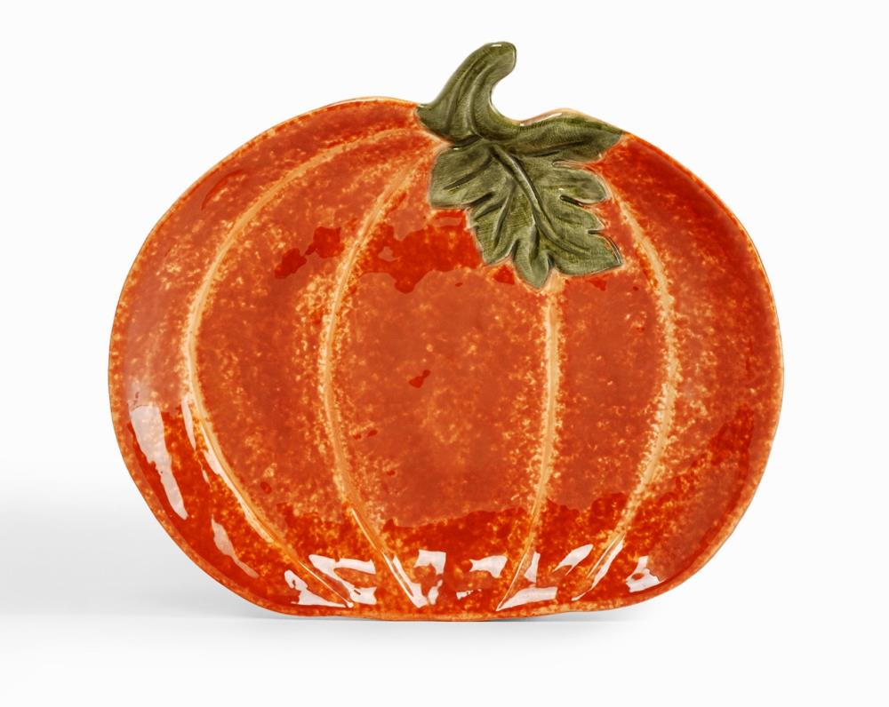 Блюдо, 23х19 см, керамика D, оранжево-зеленое, Тыква с листом, Bright pumpkin