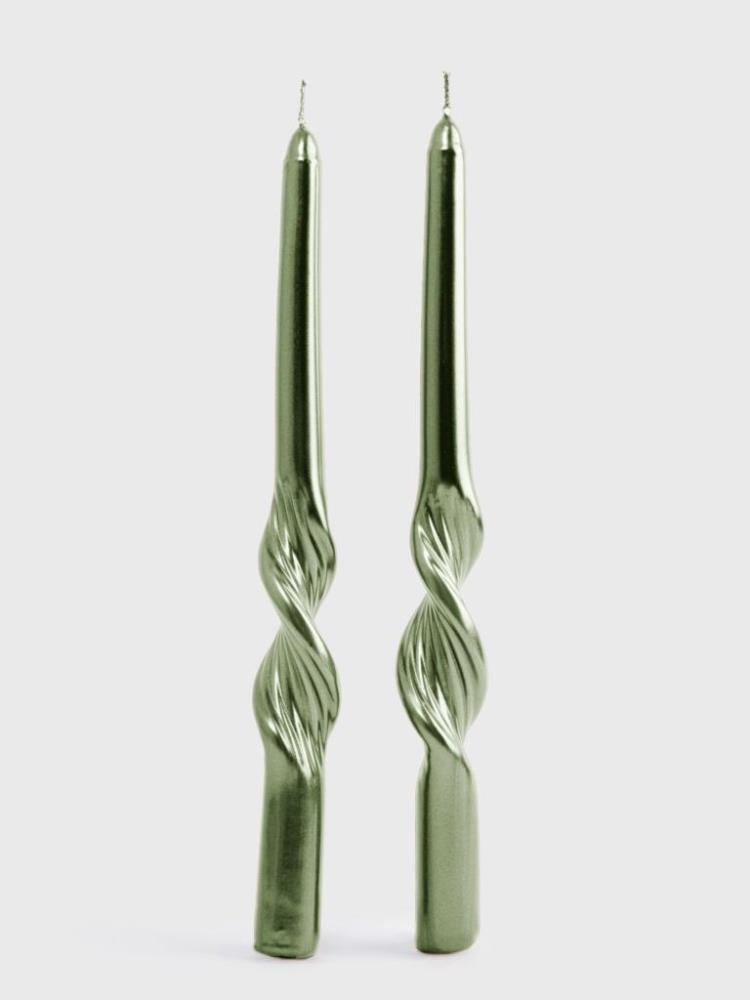 Свеча, 25 см, 2 шт, зеленая, Витая, New year