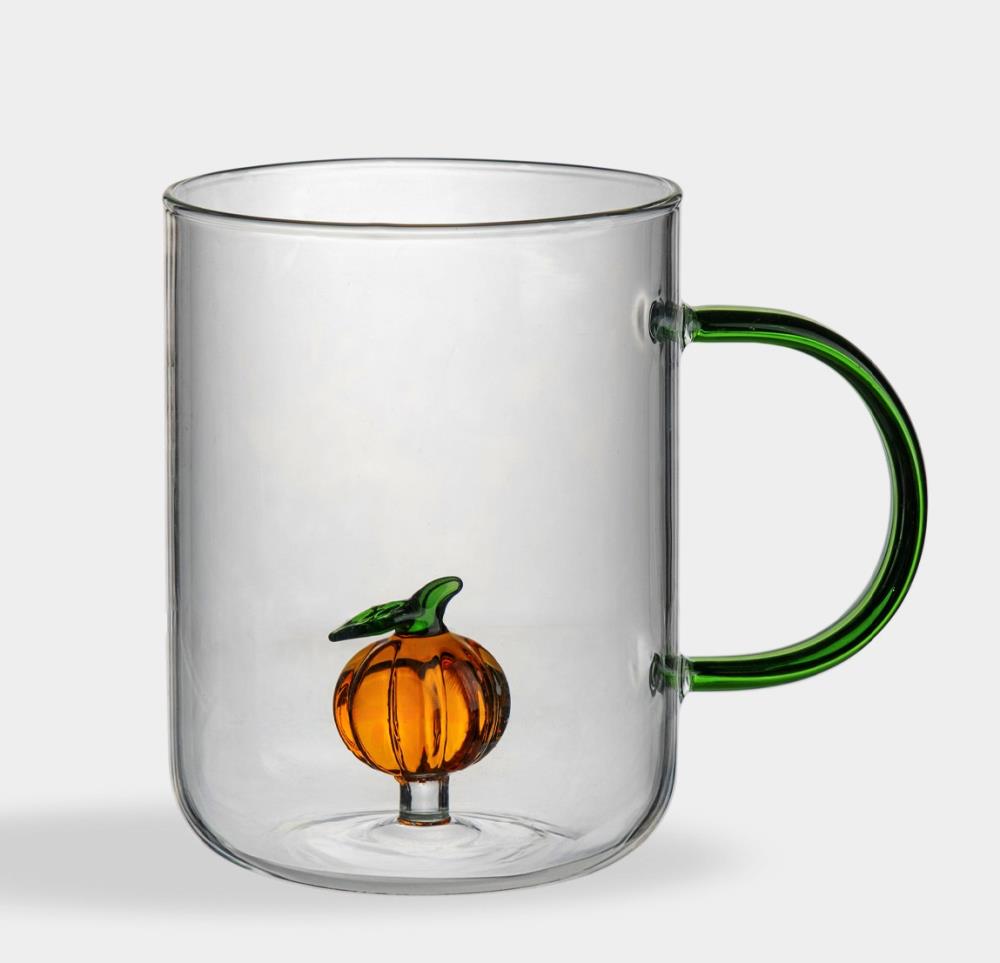 Кружка, 450 мл, стекло Б, зеленая ручка, Тыква, Bright pumpkin