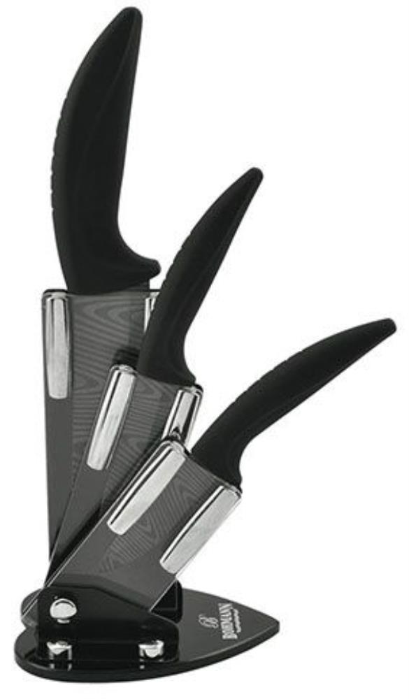 Ножи BH - 5239 4пр. 15;10;7,5см/набор керамич.черн.лезв. дамасский узор (х6)