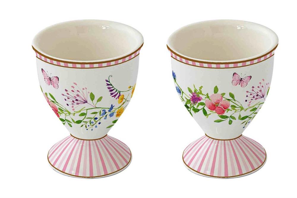 Подставка для яйца, 6,5 см, 2 шт, фарфор P, фарфор P, бело-розовая, Цветы, Happy Easter