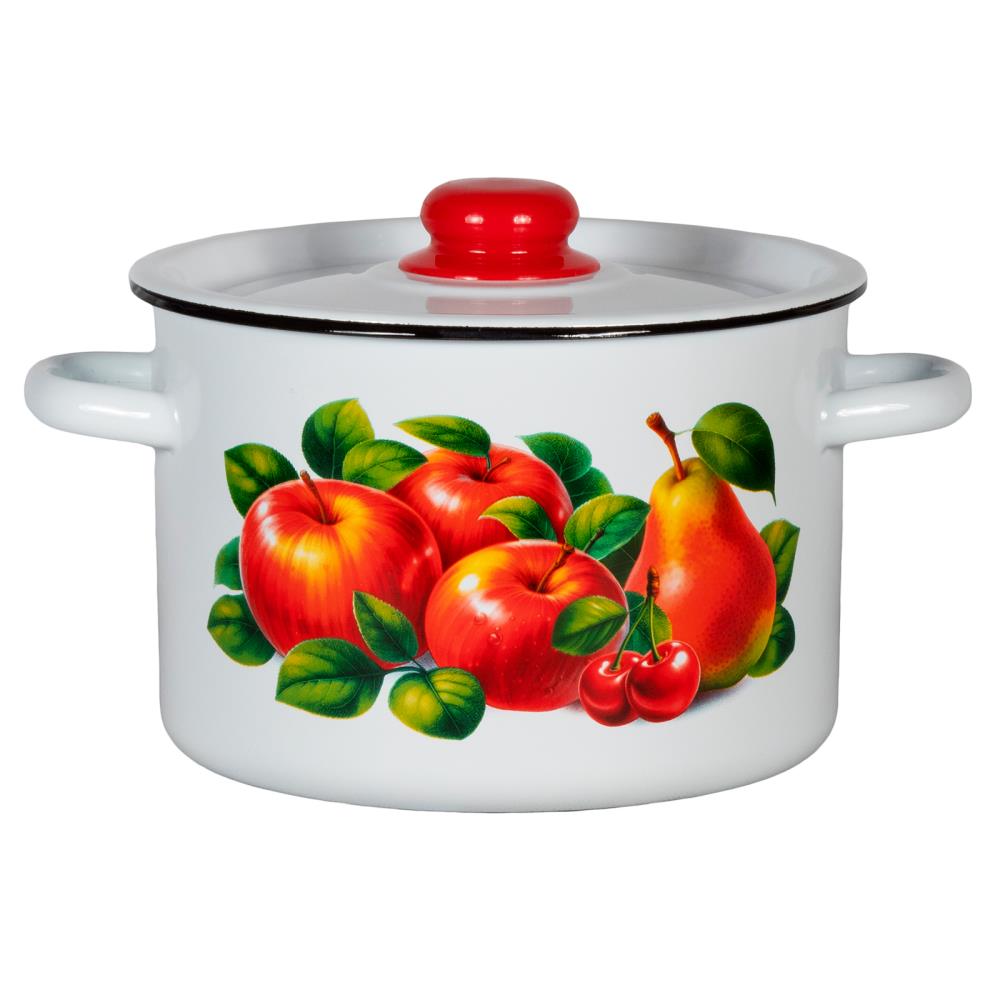 Кастрюля эмал цил 1,5л белая Яблоки-груша