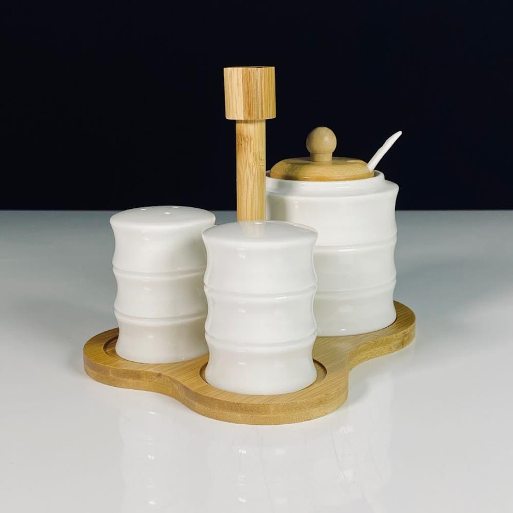 140-158 Набор для специй с сахарницей 300мл на подставке BAMBOO в под.уп.(х24) Фарфор