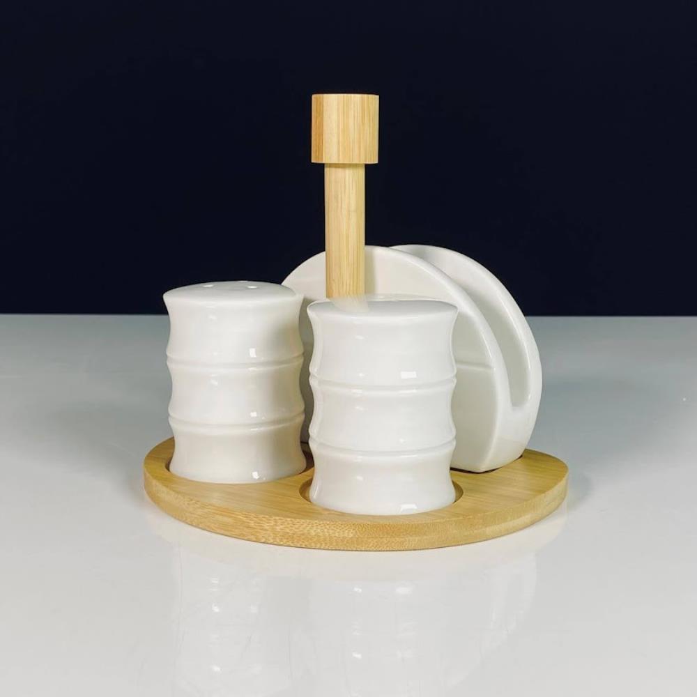 140-159 Набор для специй с салфетницей на подставке BAMBOO в под.уп.(х24) Фарфор