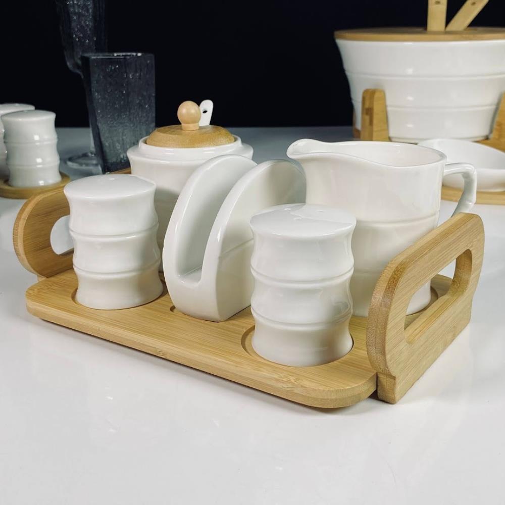 140-160 Набор для специй с сахарница,салфетница,молочник на под-ке BAMBOO в под.уп.(х12) Фарфор