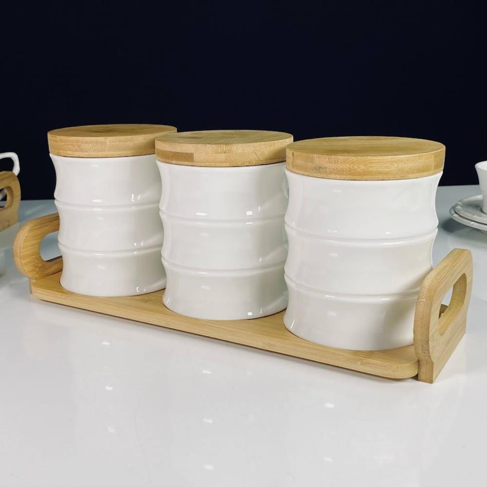 140-168 Набор из 3 банок 900мл. на подставке BAMBOO в под.уп.(х8)Фарфор