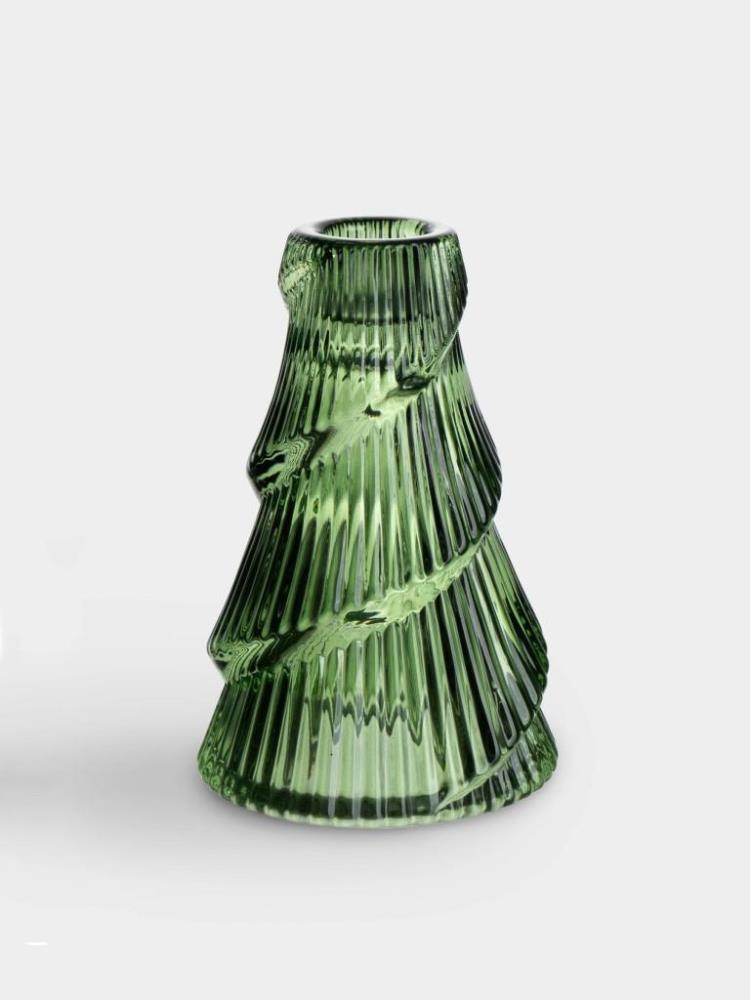 Подсвечник, 12 см, для тонкой свечи, стекло, зеленый, Елка, Lyric