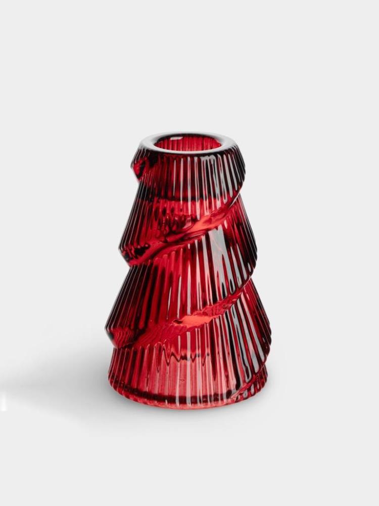 Подсвечник, 9 см, для тонкой свечи, стекло, красный, Елка, Lyric