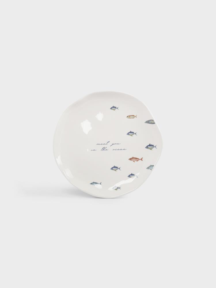 Тарелка обеденная, 25 см, керамика, белая, Рыбки, Sea world