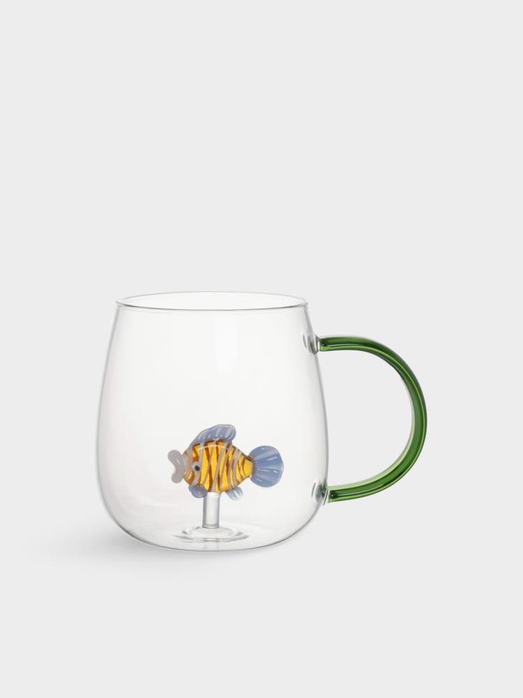 Кружка, 400 мл, стекло Б, зеленая ручка, Рыбка, Sea world