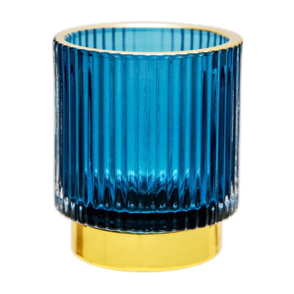 Декоративный подсвечник из цветного рельефного стекла, Д70 Ш70 В80, синий